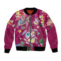 Hawaiian Turtles and Tropical Plants Bomber Jacket Pink Watercolor