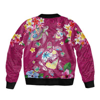Hawaiian Turtles and Tropical Plants Bomber Jacket Pink Watercolor