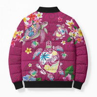 Hawaiian Turtles and Tropical Plants Bomber Puffer Jacket Pink Watercolor