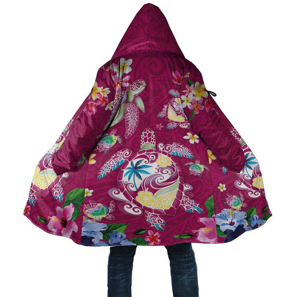 Hawaiian Turtles and Tropical Plants Cloak Pink Watercolor