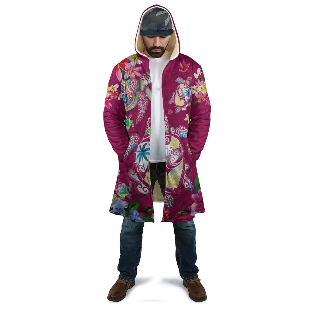 Hawaiian Turtles and Tropical Plants Cloak Pink Watercolor