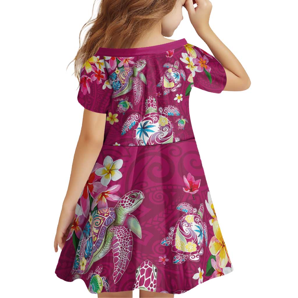 Hawaiian Turtles and Tropical Plants Family Matching Summer Maxi Dress and Hawaiian Shirt Pink Watercolor LT03 - Polynesian Pride