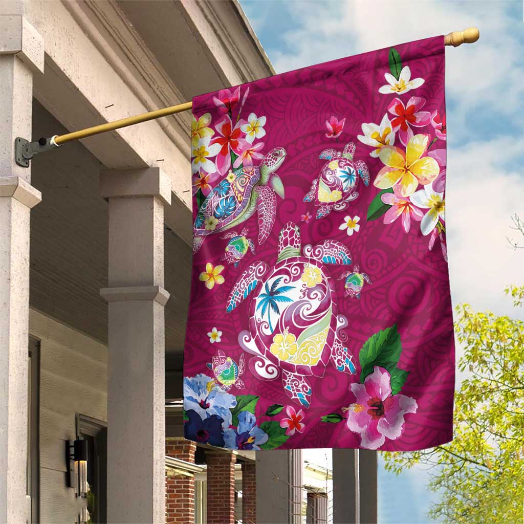 Hawaiian Turtles and Tropical Plants Garden Flag Pink Watercolor