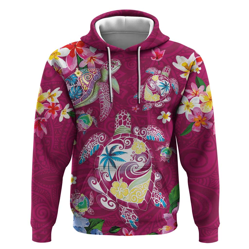Hawaiian Turtles and Tropical Plants Hoodie Pink Watercolor LT03 Pullover Hoodie Pink - Polynesian Pride