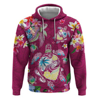 Hawaiian Turtles and Tropical Plants Hoodie Pink Watercolor LT03 Pullover Hoodie Pink - Polynesian Pride