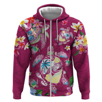 Hawaiian Turtles and Tropical Plants Hoodie Pink Watercolor LT03 Zip Hoodie Pink - Polynesian Pride
