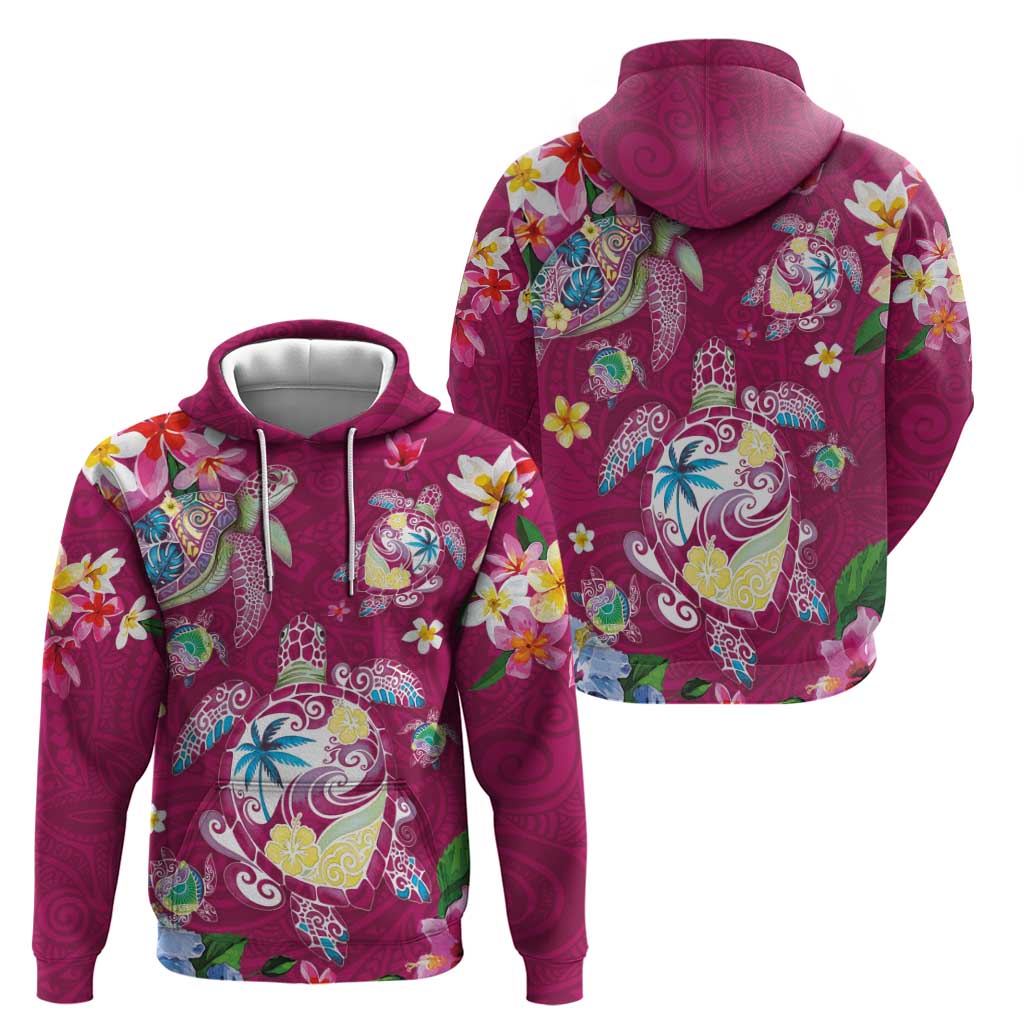 Hawaiian Turtles and Tropical Plants Hoodie Pink Watercolor LT03 - Polynesian Pride