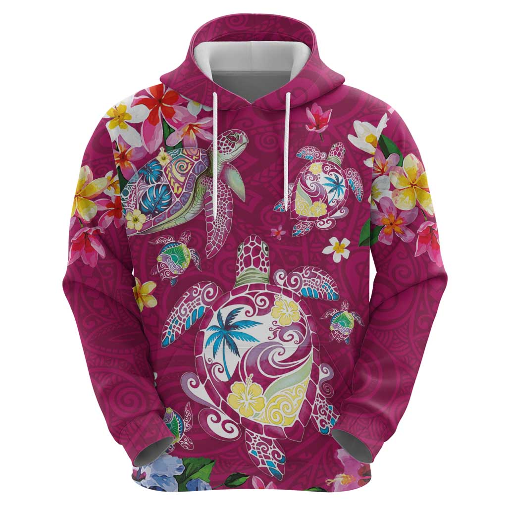 Hawaiian Turtles and Tropical Plants Hoodie Pink Watercolor LT03 - Polynesian Pride