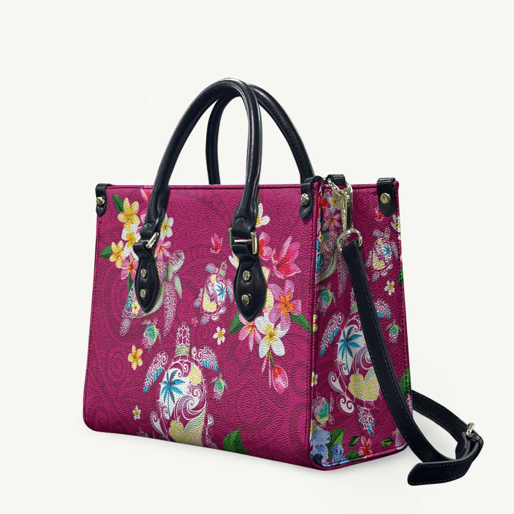 Hawaiian Turtles and Tropical Plants Leather Bag Pink Watercolor