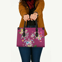 Hawaiian Turtles and Tropical Plants Leather Bag Pink Watercolor