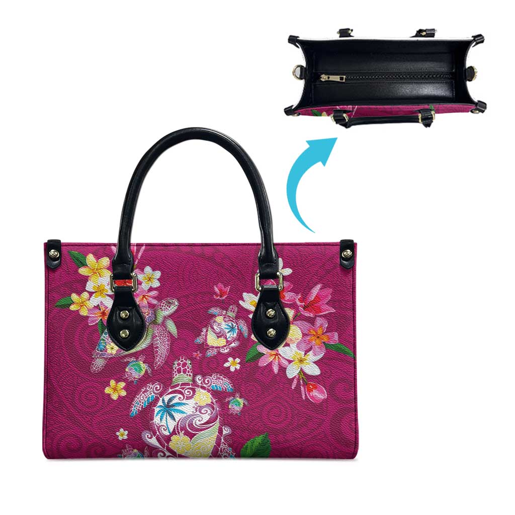 Hawaiian Turtles and Tropical Plants Leather Bag Pink Watercolor