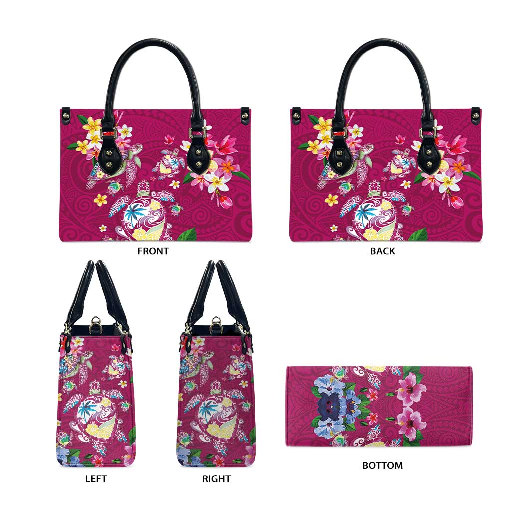 Hawaiian Turtles and Tropical Plants Leather Bag Pink Watercolor