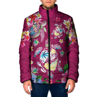Hawaiian Turtles and Tropical Plants Padded Jacket Pink Watercolor