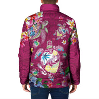 Hawaiian Turtles and Tropical Plants Padded Jacket Pink Watercolor