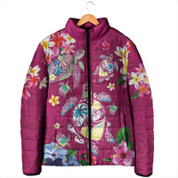 Hawaiian Turtles and Tropical Plants Padded Jacket Pink Watercolor
