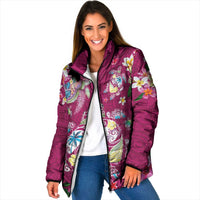 Hawaiian Turtles and Tropical Plants Padded Jacket Pink Watercolor