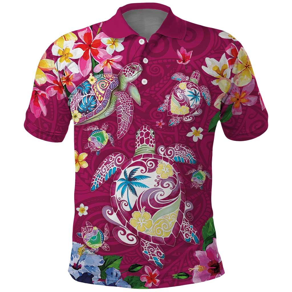Hawaiian Turtles and Tropical Plants Polo Shirt Pink Watercolor LT03 Pink - Polynesian Pride