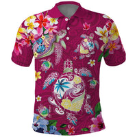 Hawaiian Turtles and Tropical Plants Polo Shirt Pink Watercolor LT03 Pink - Polynesian Pride