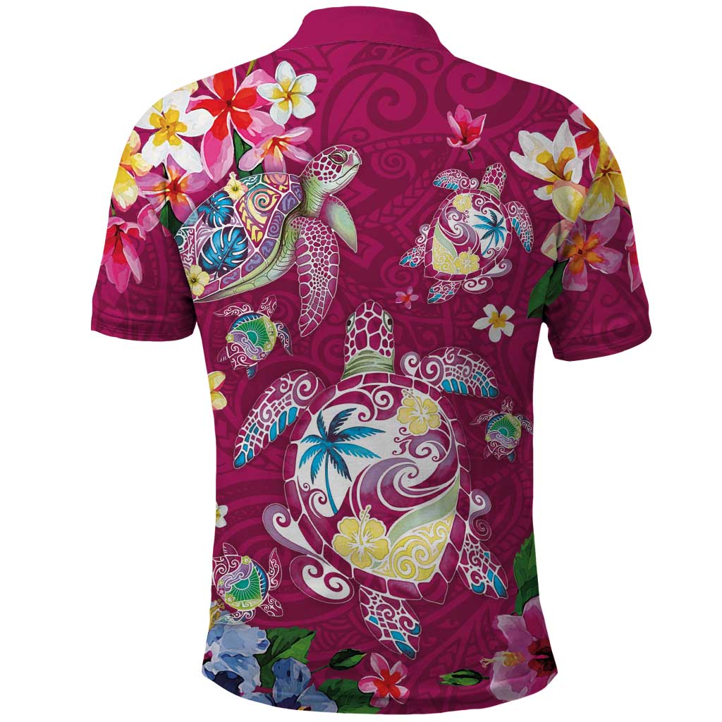 Hawaiian Turtles and Tropical Plants Polo Shirt Pink Watercolor LT03 - Polynesian Pride