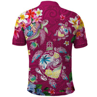 Hawaiian Turtles and Tropical Plants Polo Shirt Pink Watercolor LT03 - Polynesian Pride