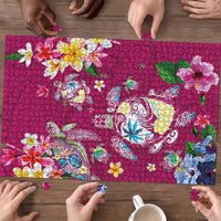 Hawaiian Turtles and Tropical Plants Puzzle Pink Watercolor