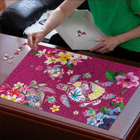 Hawaiian Turtles and Tropical Plants Puzzle Pink Watercolor