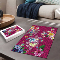 Hawaiian Turtles and Tropical Plants Puzzle Pink Watercolor