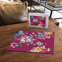 Hawaiian Turtles and Tropical Plants Puzzle Pink Watercolor