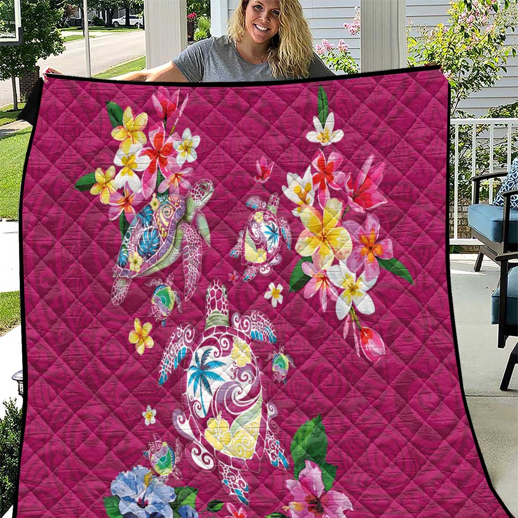 Hawaiian Turtles and Tropical Plants Quilt Pink Watercolor LT03 Pink - Polynesian Pride