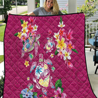 Hawaiian Turtles and Tropical Plants Quilt Pink Watercolor LT03 Pink - Polynesian Pride