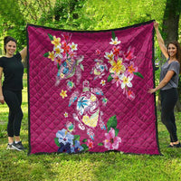 Hawaiian Turtles and Tropical Plants Quilt Pink Watercolor LT03 - Polynesian Pride