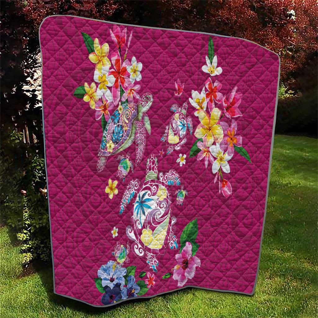 Hawaiian Turtles and Tropical Plants Quilt Pink Watercolor LT03 - Polynesian Pride