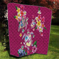 Hawaiian Turtles and Tropical Plants Quilt Pink Watercolor LT03 - Polynesian Pride