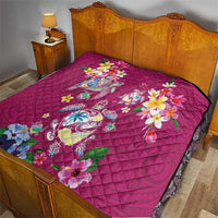 Hawaiian Turtles and Tropical Plants Quilt Pink Watercolor LT03 - Polynesian Pride
