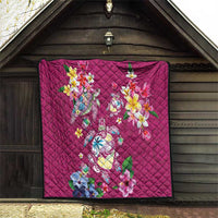 Hawaiian Turtles and Tropical Plants Quilt Pink Watercolor LT03 - Polynesian Pride