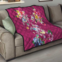 Hawaiian Turtles and Tropical Plants Quilt Pink Watercolor LT03 - Polynesian Pride