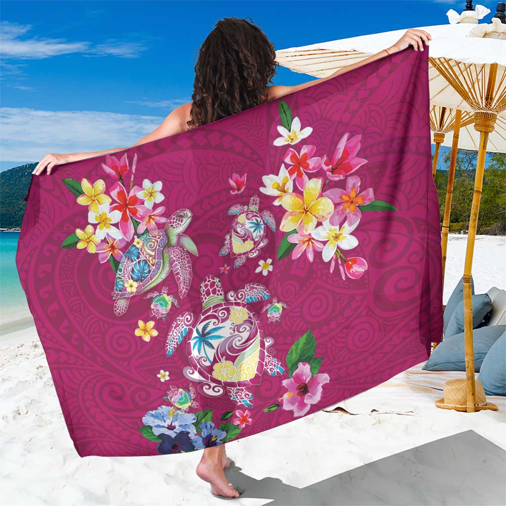Hawaiian Turtles and Tropical Plants Sarong Pink Watercolor
