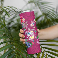 Hawaiian Turtles and Tropical Plants Skinny Tumbler Pink Watercolor LT03 - Polynesian Pride