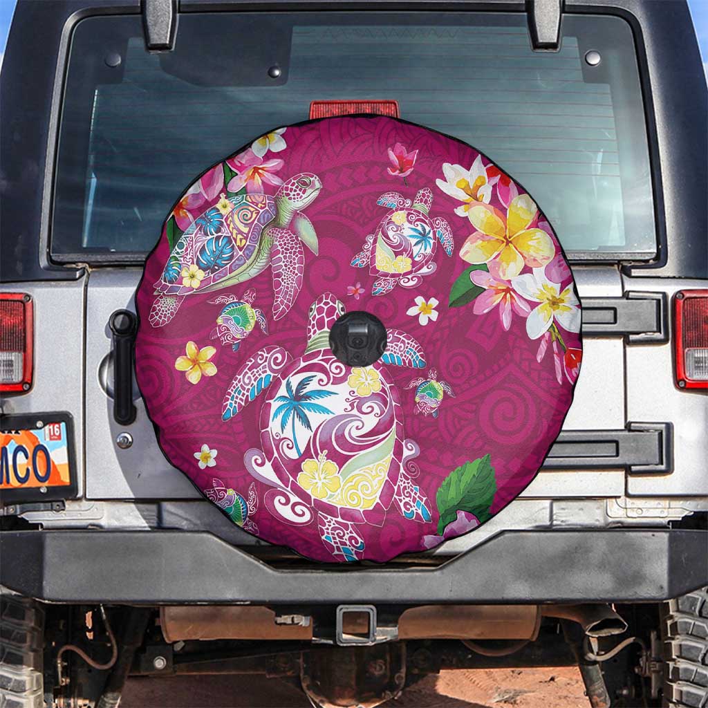 Hawaiian Turtles and Tropical Plants Spare Tire Cover Pink Watercolor