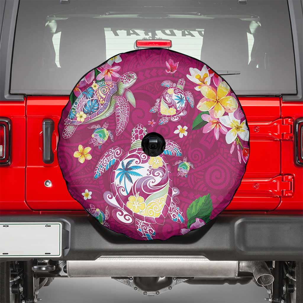 Hawaiian Turtles and Tropical Plants Spare Tire Cover Pink Watercolor