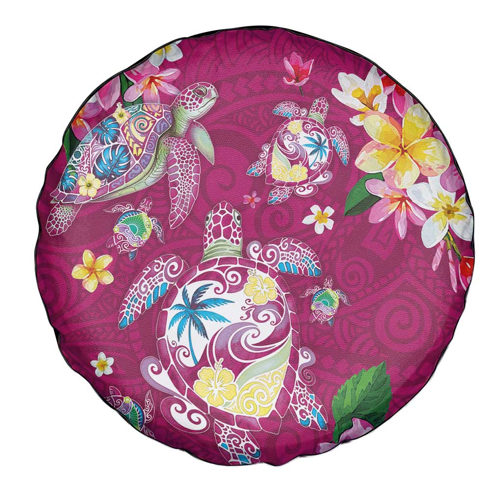 Hawaiian Turtles and Tropical Plants Spare Tire Cover Pink Watercolor