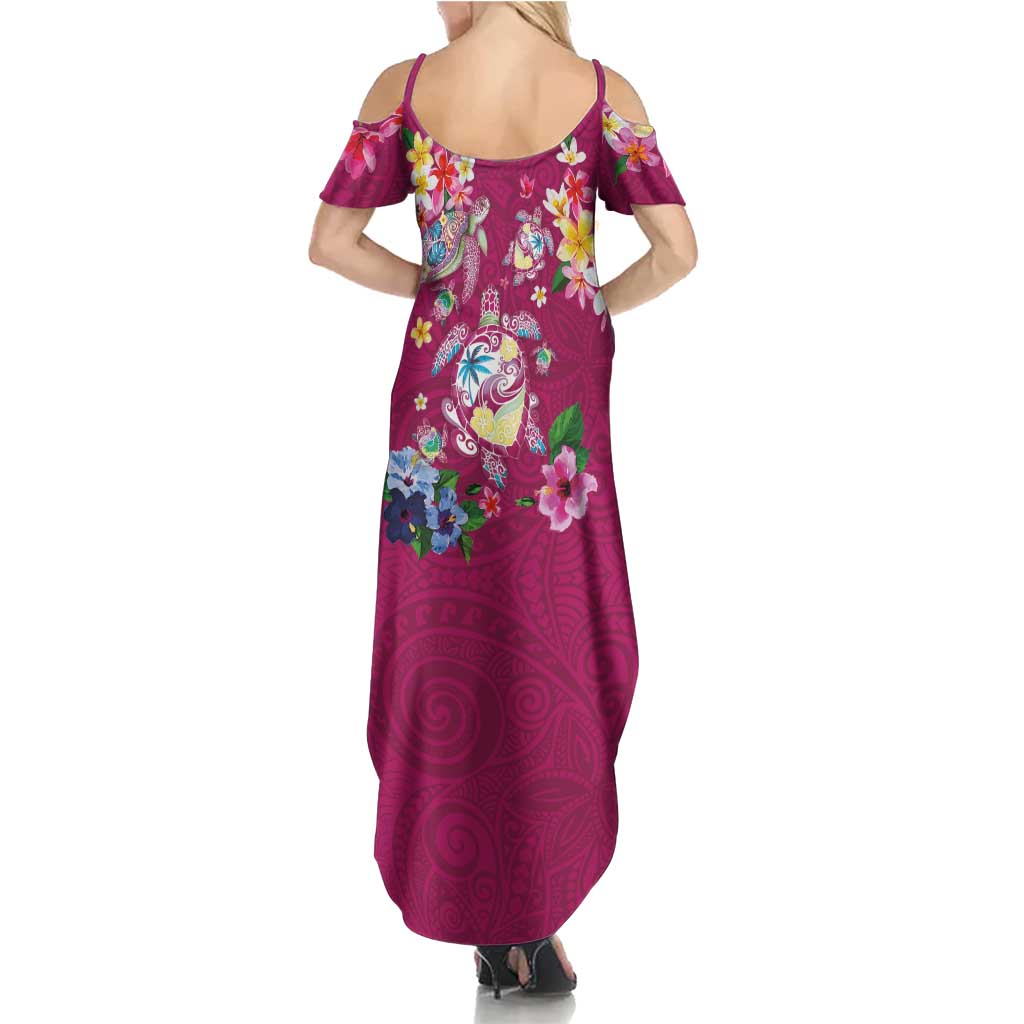 Hawaiian Turtles and Tropical Plants Summer Maxi Dress Pink Watercolor LT03 - Polynesian Pride