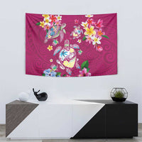 Hawaiian Turtles and Tropical Plants Tapestry Pink Watercolor
