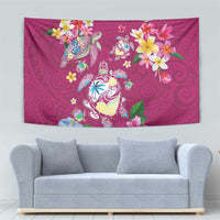 Hawaiian Turtles and Tropical Plants Tapestry Pink Watercolor
