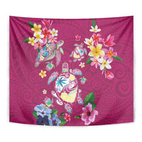 Hawaiian Turtles and Tropical Plants Tapestry Pink Watercolor