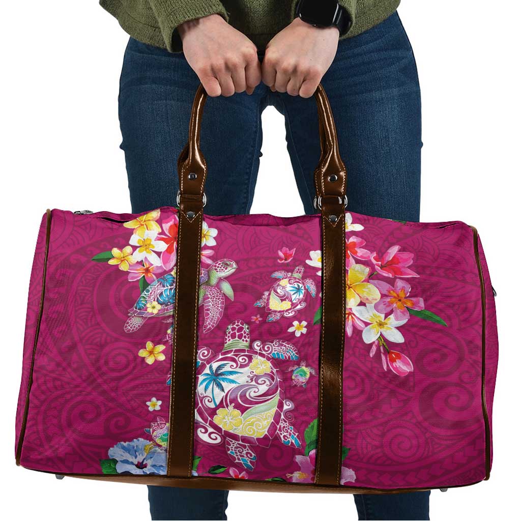 Hawaiian Turtles and Tropical Plants Travel Bag Pink Watercolor