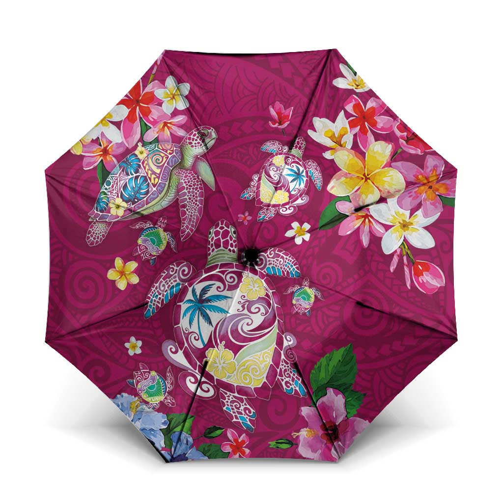 Hawaiian Turtles and Tropical Plants Umbrella Pink Watercolor