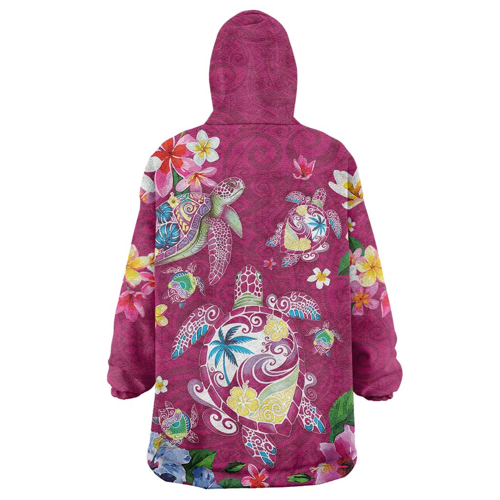 Hawaiian Turtles and Tropical Plants Wearable Blanket Hoodie Pink Watercolor LT03 - Polynesian Pride