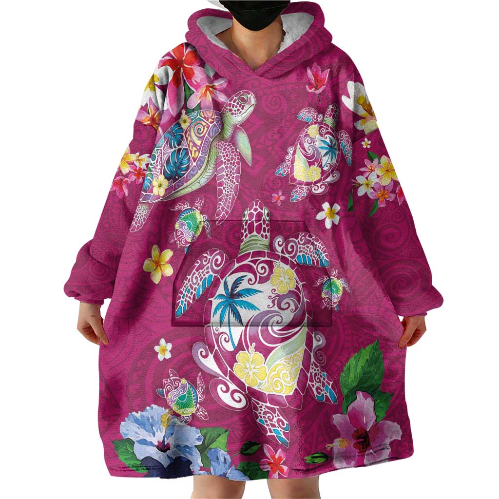 Hawaiian Turtles and Tropical Plants Wearable Blanket Hoodie Pink Watercolor LT03 - Polynesian Pride