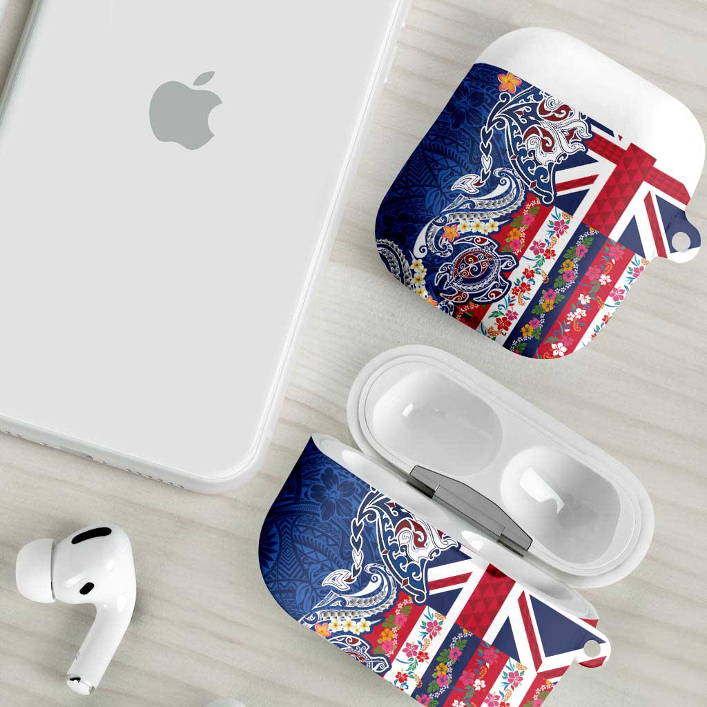 Hawaiian Manta Ray and Turtle Tribal Tattoo AirPods Case With Hawaii Flag and Flowers LT03 - Polynesian Pride